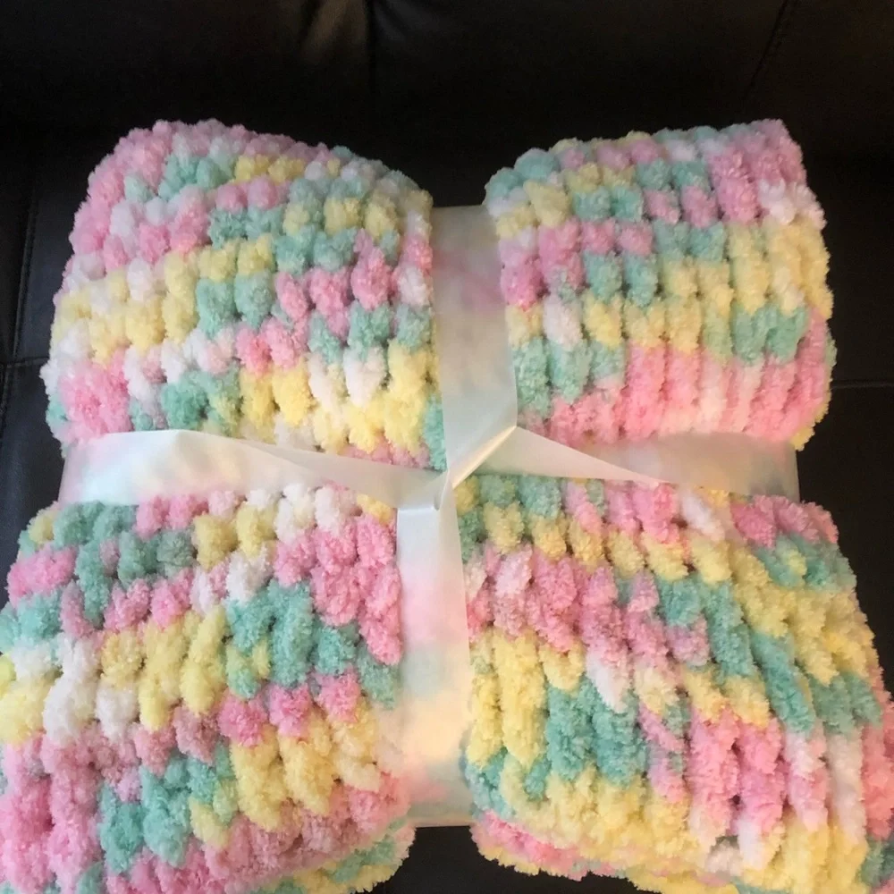 New HANDMADE croqueted Baby Blanket or Throw